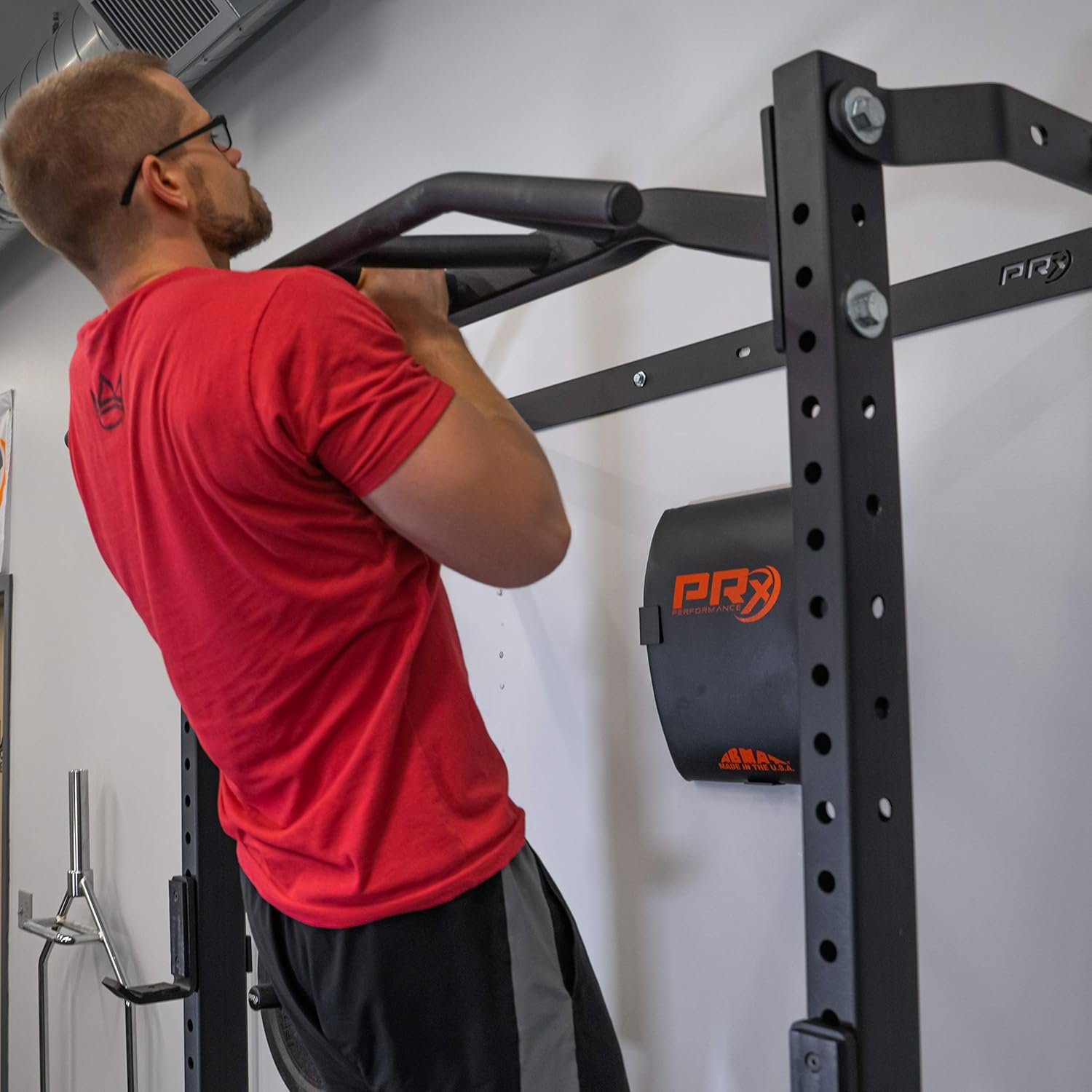PRx Performance Profile One Folding Squat Rack 2"x3" with Pull-Up Bar - Kipping or Multi-grip Bar, Wall Mounted Home Gym Equipment, Pull Up Station, Pull Up Bar, USA-Made,1,000 lb Load Capacity, Black - Image 4
