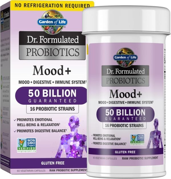Garden of Life Probiotics Mood+ Dr Formulated Acidophilus Probiotic Supplement - Promotes Emotional Well-Being, Relaxation and Digestive Balance - Ashwagandha for Stress Management, 60 Veggie Caps - Image 2