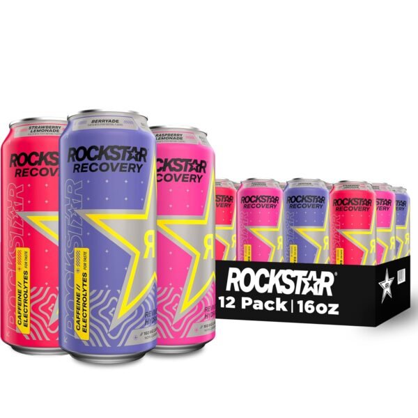 Rockstar Recovery Non-Carbonated Energy Drink, 3 Flavor Variety Pack (Raspberry Lemonade, Berryade, Strawberry Lemonade), 16 Fl Oz Cans (12 Pack), 160mg Caffeine, B Vitamins, Electrolytes - Image 2