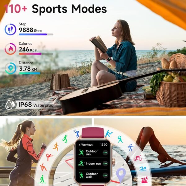 Smart Watches for Women Android & iPhone, Alexa Built-in, 1.8" Fitness Tracker with Answer/Make Calls, IP68 Waterproof Fitness Watch,Heart Rate, Sleep, SpO2 Monitor,Pedometer,Red - Image 6