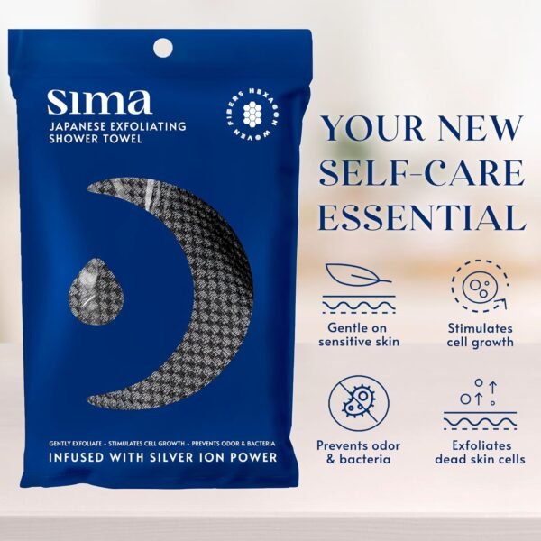 Exfoliating Washcloth Face & Body Scrub Towel - Japanese Exfoliating Towel with Hexagon Fibers, Exfoliating Body Scrubber with 2 Sides for Scrubbing & Washing - 1 Extra Long Towel - Image 3