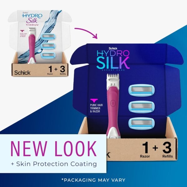 Schick Hydro Silk TrimStyle Razor for Women with Bikini Trimmer | 5-Blade Womens Razor with Trimmer, 2-in-1 Waterproof Pubic Hair Trimmer & Razor | 1 Handle & 3 Razor Blade Refills - Image 3