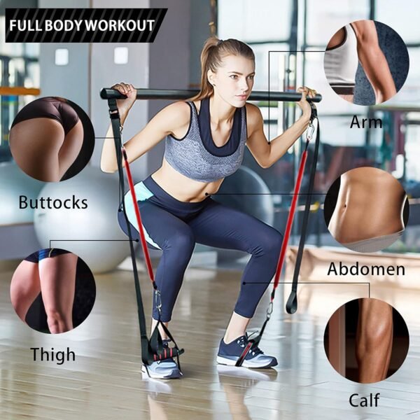 180LBS Adjustable Pilates Toning Bar Kit with Resistance Bands, Anti-Break, Full Body Dynamic Workout, Home Portable Gym - Image 5