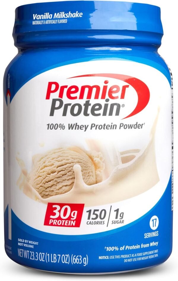 Premier Protein Powder, Vanilla Milkshake, 30g Protein, 1g Sugar, 100% Whey Protein, Keto Friendly, No Soy Ingredients, Gluten Free, 17 Servings, 23.3 Ounces - Image 2