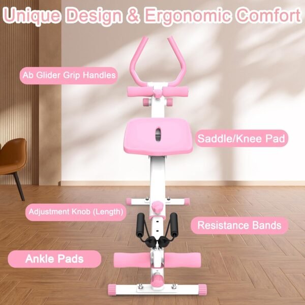 Transform Your Workouts with 4-in-1 Exercise Equipment, Rowing, Leg Press, Glider Machine, and Roman Chair, Pink - Image 5