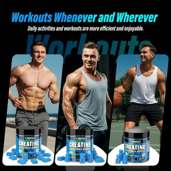 Creatine Monohydrate Gummies 5g Per Serving, No Sugar Creatine Supplements Support for Strength, Performance, Energy, Recovery, Gluten-Free Creatine for Women and Men, Blueberry Flavor (60 Gummies) - Image 5