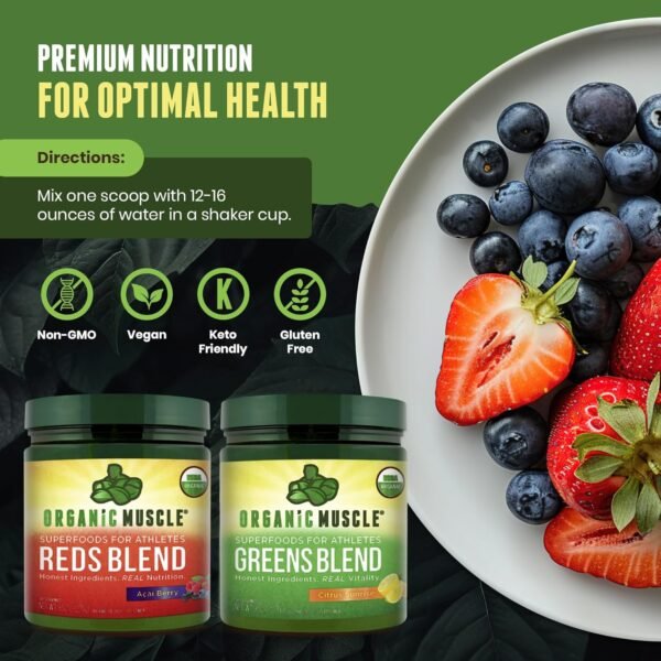 Organic Muscle Super Greens Powder Organic Superfood Powder with Probiotics, Spirulina, Chlorella, and Matcha| Non-GMO, 30 Servings - Image 4