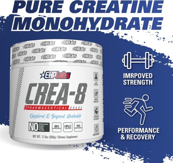 EHP Labs CREA-8 Micronized Creatine Monohydrate Powder - Creatine Powder for Muscle Growth, Increased Strength, Enhanced Energy Output and Improved Performance, Unflavored - 100 Servings (500g) - Image 6