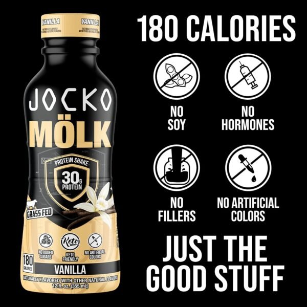 Jocko Mölk 30g Grass Fed Protein Shakes – No Added Sugar Protein Drinks KETO Friendly - Ready to Drink 12 FL Oz (Pack of 12) Vanilla - Image 5