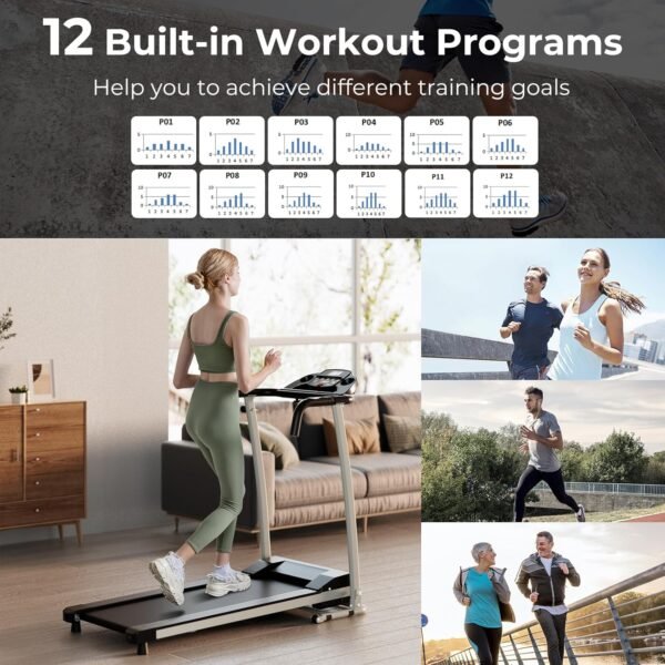 GYMAX Foldable Treadmill, Freestanding Easy Assembly Folding Treadmill with 12 Preset Programs, LCD Monitor, Built-in Wheels & Pulse Sensor, Portable Compact Running Machine for Small Space - Image 4