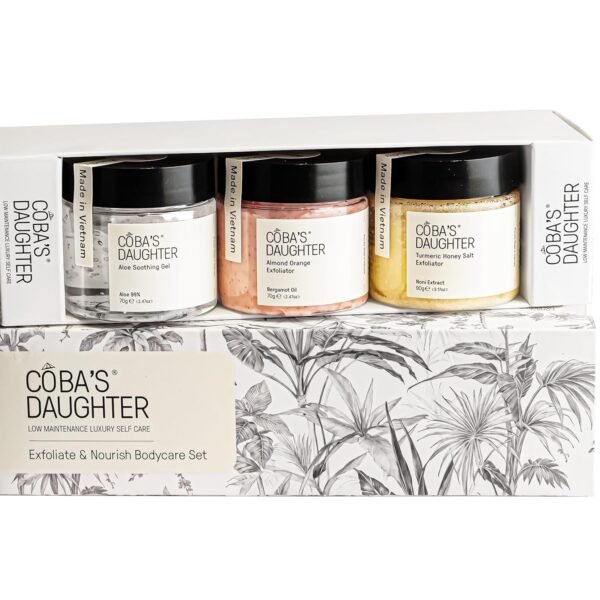 COBA'S DAUGHTER 3-Piece Body Care Set| Body Gift Set | Turmeric Honey & Almond Orange Scrubs | Soothing Aloe Vera Gel| Natural Exfoliating & Moisturizing Set| Bath Gift Set for Women - Image 2