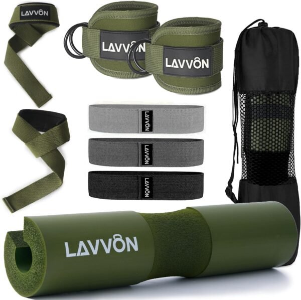 Barbell Pad Set for Hip Thrust 10Pcs- Squat Pad for Barbell Lunges & Bar Padding - Bench Press Standard Weight Bar Pad - with Ankle Straps, Wrist Straps for Weightlifting, 3 Lifting Strap - Image 2
