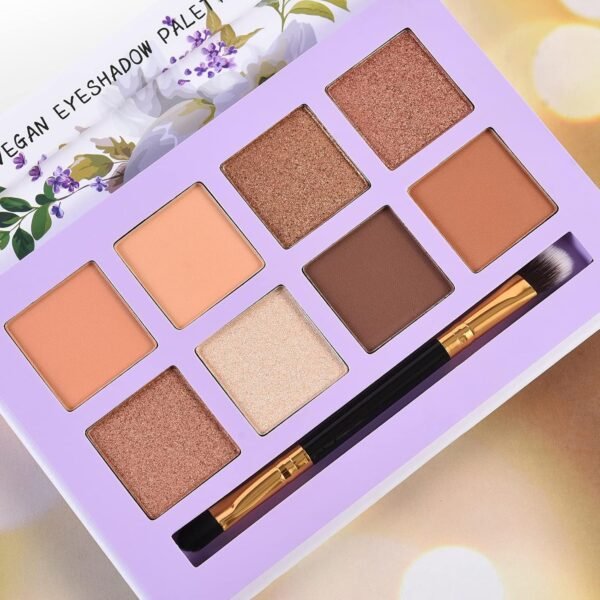 Matte Eyeshadow Palette, Vegan Eyeshadow Palette with Brush, 8 Shades Nude Eyeshadow Palette High Pigmented Organic Eyeshadow Palette Long Lasting Naked Eyeshadow Palette - Image 9