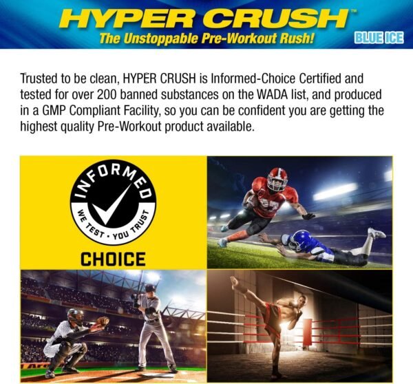 Maximum Human Performance MHP HYPER CRUSH Pre Workout energy drink creatine beta alanine nitric oxide pump citrulline AKG 30 Servings, Blue Ice, 14.88 Ounce - Image 6