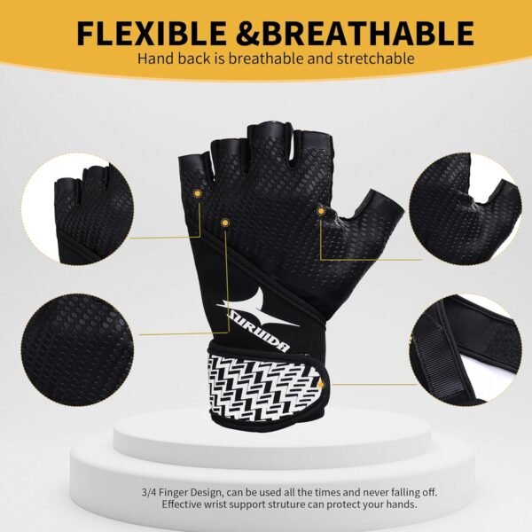 Workout Gloves for Men&Women,Full Palm Protection Weight Lifting Gym Gloves Half Finger Cycling Exercise Gloves with Wrist Wrap Support - Image 4
