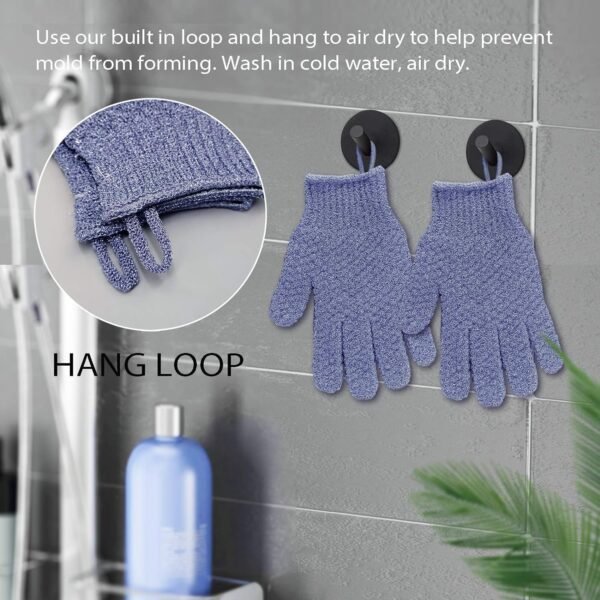Evridwear Exfoliating Dual Texture Bath Gloves for Shower, Spa, Massage and Body Scrubs, Dead Skin Cell Remover, Gloves with Hanging Loop (1 Pair Heavy Glove) - Image 5