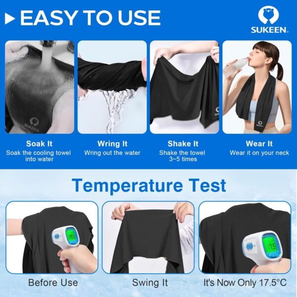 Sukeen Cooling Towels for Neck and Face, 4 Pack Cooling Towels for hot Weather (40"x12"), Cooling Rags for Yoga, Sport, Running, Workout,Gym, Camping, Fitness, Workout & More Activities - Image 9