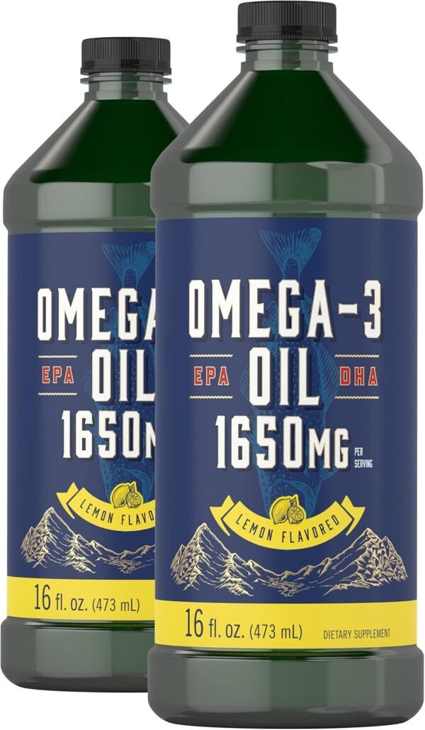 Carlyle Omega 3 Fish Oil Liquid | 1650mg | 32 fl oz (2 x 16oz Bottles) | Lemon Flavor | Non-GMO & Gluten Free Supplement - Image 2