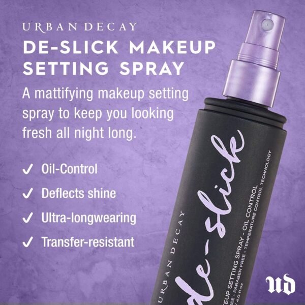 Urban Decay De-Slick Mattifying Makeup Setting Spray for Face, Waterproof, Smudge-proof, Oil & Shine Control, for Oily Combination Skin, Oil-free, Vegan, Cruelty-free - Image 3