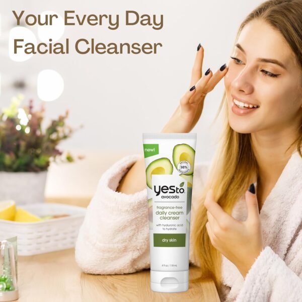 Yes To Avocado Fragrance Free Daily Cream Cleanser, Hydrating Face Wash That Removes Makeup & Impurities Leaving Skin Moisturized With Hyaluronic Acid & Glycerin, Natural Vegan & Cruelty Free, 4 Fl Oz - Image 6