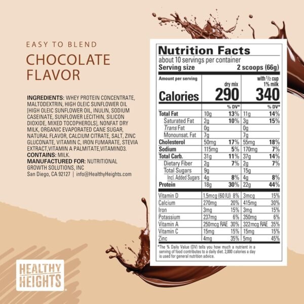 Healthy Heights Grow Daily Kids Protein Drink Mix (Chocolate) - High Protein Shake for Boys 10+ - Image 6