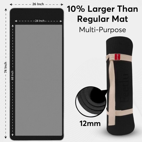 Yoga Mat with Strap – 10mm & 12mm Thick Yoga Mat, Non-Skid Dual Surface Workout Mat, Eco-Friendly POE Yoga Mats for Women Men Kids, Perfect Exercise Mat for Pilates, Yoga, and Floor Workouts, Includes Carrying Strap. - Image 4