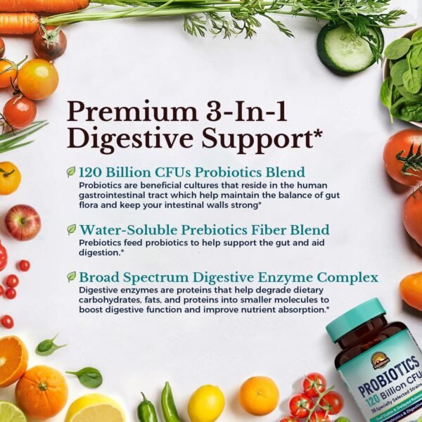 VITALITOWN Probiotics 120 Billion CFUs | 36 Strains, with Prebiotics & Digestive Enzymes for Men Women | Shelf Stable | Digestive Health & Immune Support | Vegan, Non-GMO | 30 Delayed Release Veg Caps - Image 4