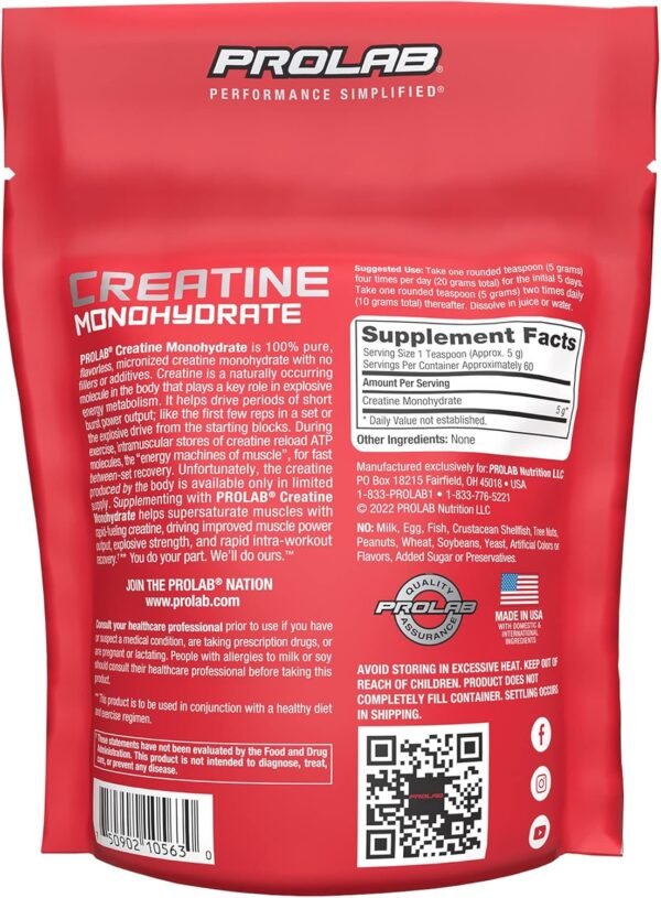 ProLab Creatine Monohydrate Best Micronized Creatine Powder, Sports Nutrition Supplement, Increased Muscle Mass, Strength, Endurance, Power (300g) - Image 3