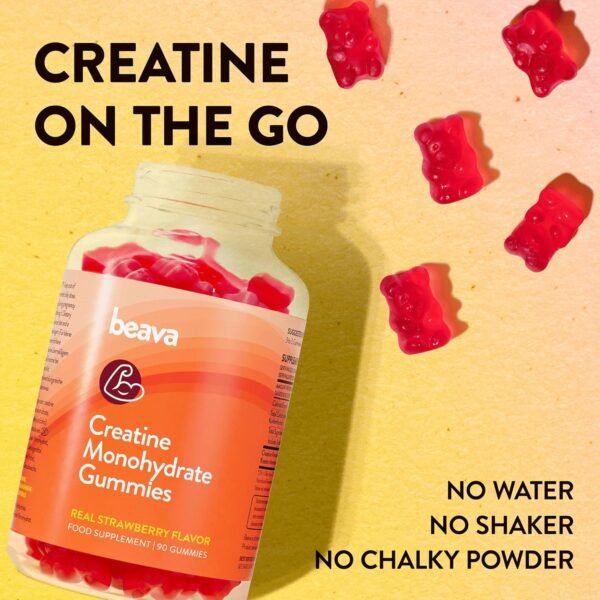 Creatine Monohydrate Gummies - 30 Servings - Vegan Creatine Chews for Muscle Growth, Muscle Recovery, Workout Recovery, Anaerobic Endurance - No Loading Phase - No Bloating - Strawberry - Low Sugar - Image 4