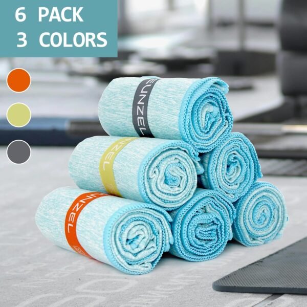 Eunzel 6 Pack Microfiber Gym Towel,Quick Dry Sweat Towel Silver Ion Absorbent Towels for Workout, Sports, Camping, Travel, Exercise& Fitness 31.5"x15.7", Green - Image 3