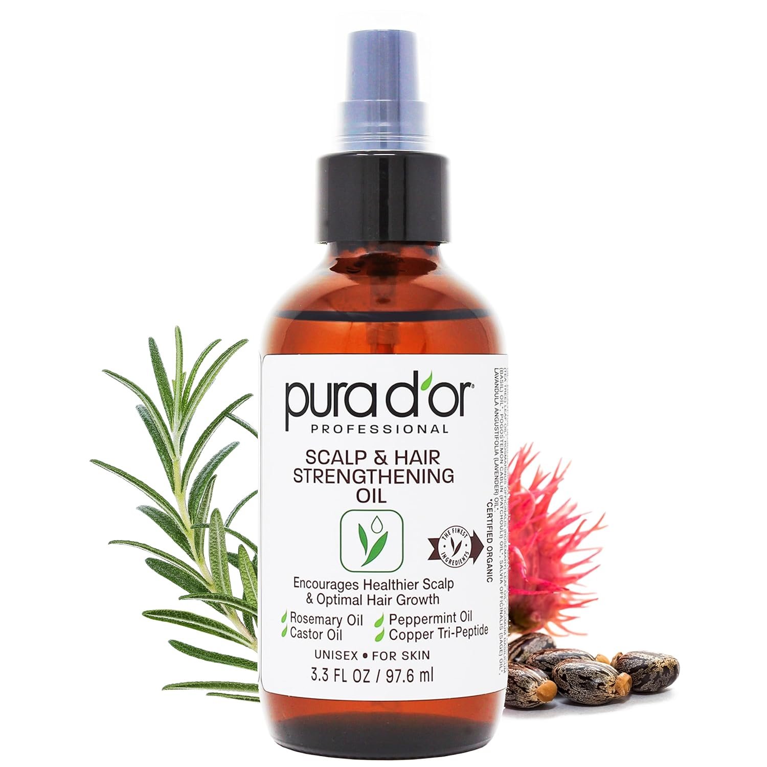 PURA D'OR 3.3 Oz Scalp & Hair Strengthening Oil - Supports Optimal Growth, Reduce Breakage, Nourish Roots for Healthier, Fuller, Thicker Hair - Rosemary, Castor & Peppermint Oil for Stronger Strands - Image 2