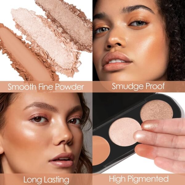 FOCALLURE Blush and Highlighter Palette,3 in 1 Makeup Powder Cruelty-Free Matte Blush,Shimmer Illuminator Highlighters for a Glowing Look,#02 - Image 4