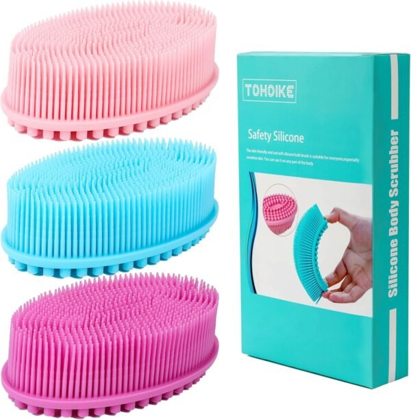 TDHDIKE Silicone Body Scrubber Loofah - Set of 3 Soft Exfoliating Body Bath Shower Scrubber Loofah Brush for Sensitive Kids Women Men All Kinds of Skin - Image 2