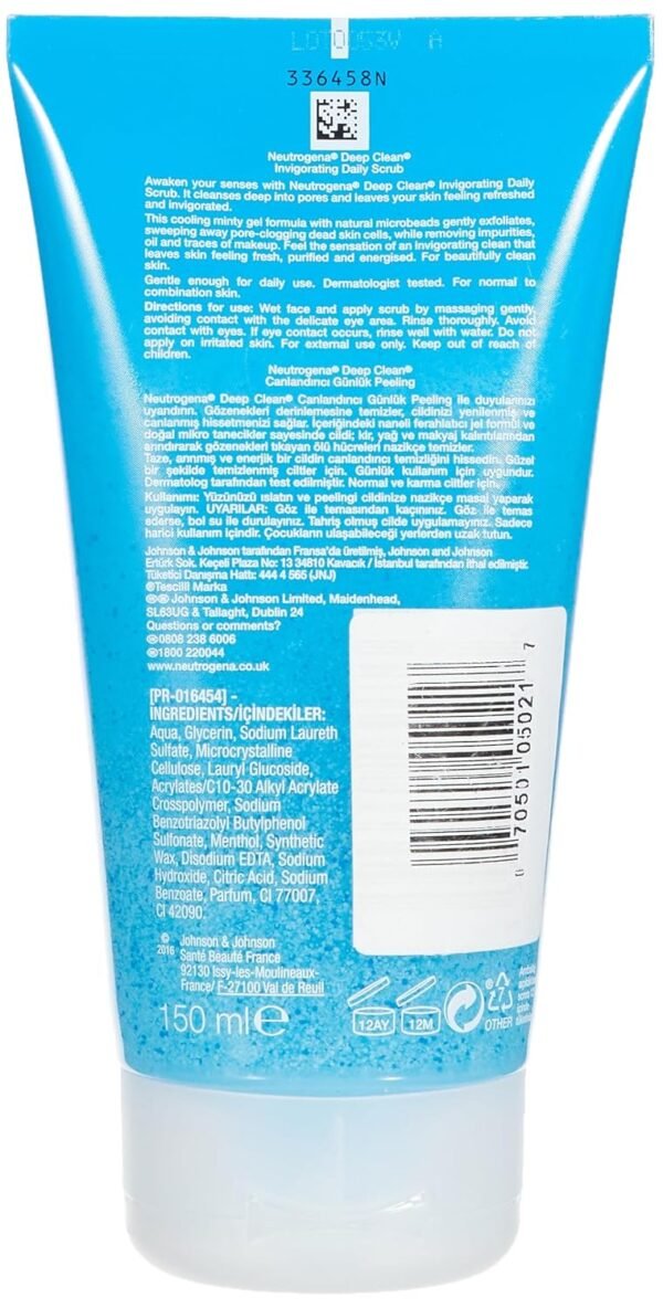 Neutrogena Deep Clean Invigorating Foaming Facial Scrub with Glycerin, Cooling & Exfoliating Gel Face Wash to Remove Dirt, Oil & Makeup, 4.2 fl. oz - Image 3