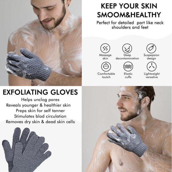 Yiclick Heavy Exfoliating Gloves, Exfoliating Body Scrubber for Bath Shower Exfoliation, Body Scrub Exfoliator for Dead Skin Remover, Exfoliate Sponge Loofah Washcloth Mitt Men Women - Image 5