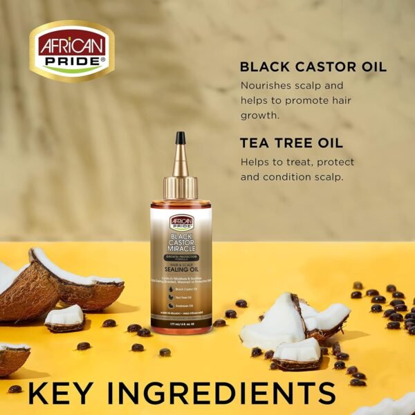 African Pride Black Castor Miracle Hair & Scalp Sealing Oil - Locks in Moisture & Soothes, Contains Black Castor/Tea Tree/Soybean Oil, 6 oz - Image 4