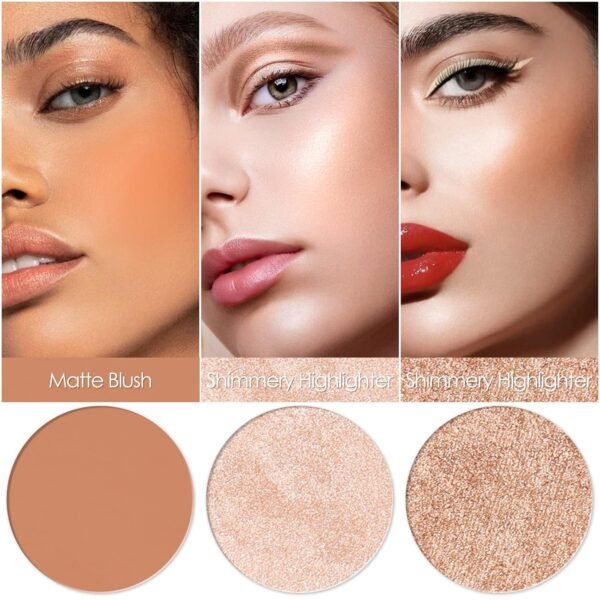 FOCALLURE Blush and Highlighter Palette,3 in 1 Makeup Powder Cruelty-Free Matte Blush,Shimmer Illuminator Highlighters for a Glowing Look,#02 - Image 3