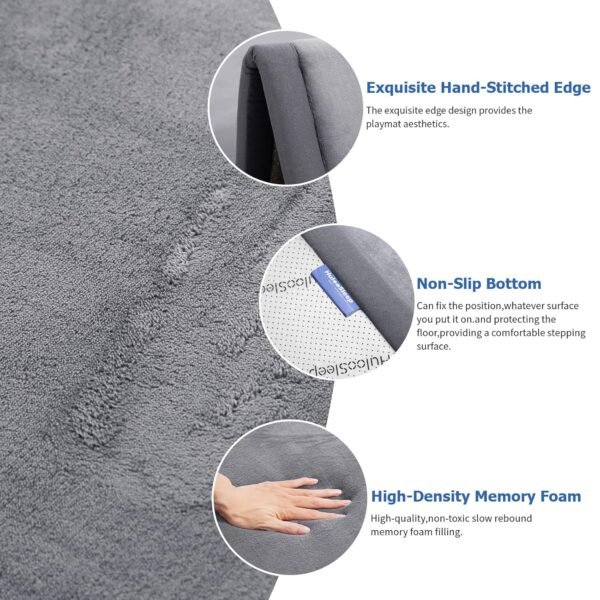 Baby Play Mat for Floor,1.3" Thick Memory Foam Tummy Time Mat,Soft Coral Velvet Nursery Rug,Large Non Slip Crawling Mat for Toddlers,Infants,Kids,Yoga Mat,Tatami Mat for Living Room(Dark Gray) - Image 4