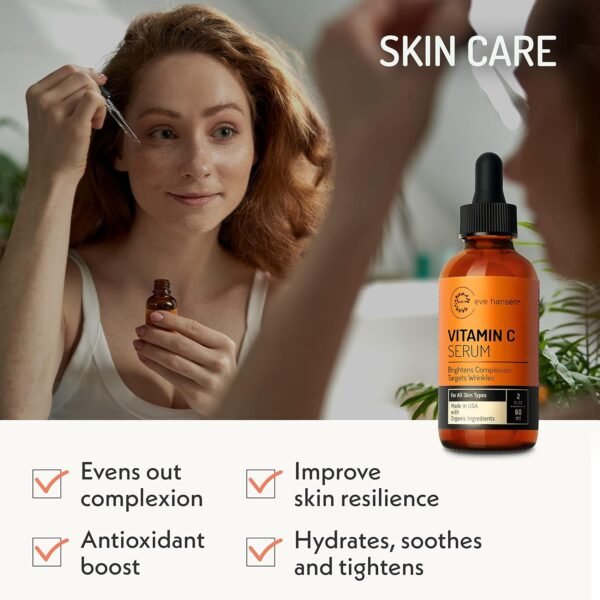 Eve Hansen Vitamin C Facial Serum - 76% Organic Antioxidant Serum for Face with Hyaluronic Acid, Vitamin E, and Aloe Vera - Hydrating and Rejuvenating Skin Care 2 Oz - Image 5