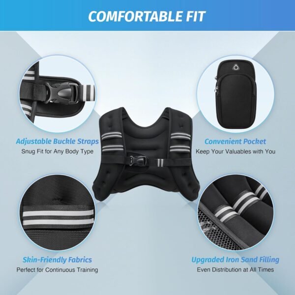 ZELUS Weighted Vest, 6lb/8lb/12lb/16lb/20lb/25lb/30lb Weight Vest with Reflective Stripe for Workout, Strength Training, Running, Fitness, Muscle Building, Weight Loss, Weightlifting - Image 3