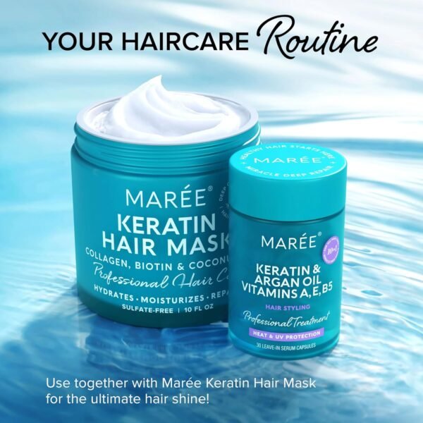 MAREE Hair Oil for Frizzy - Hair Vitamins A, E & B Keratin Styling Capsules with Jojoba & Argan Oil - Anti Frizz Serum for Women - Frizzy, Damaged, Dry and Curly - Sérum Gotas & Aceite Para el Cabello - Image 6