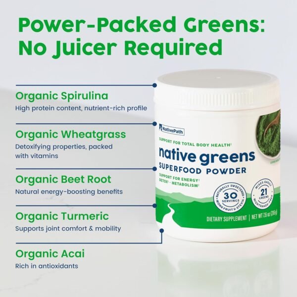 NativePath Native Greens Superfood Powder - Daily Super Greens Powder with Organic Greens and Superfoods to Support Detox, Thyroid, and Gut Health for Energy and Positive Body Changes, 30 Servings - Image 5