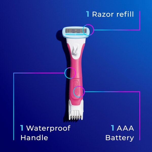 Schick Hydro Silk TrimStyle Razor for Women with Bikini Trimmer | 5-Blade Womens Razor with Trimmer, 2-in-1 Waterproof Pubic Hair Trimmer & Razor | 1 Handle & 3 Razor Blade Refills - Image 7