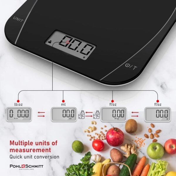 Pohl Schmitt Mechanical/Digital Food Kitchen Scale - Multi-Transducer Scale for Greater Precision with Auto Shut-Off (Batt. Incl.), Black - Image 3