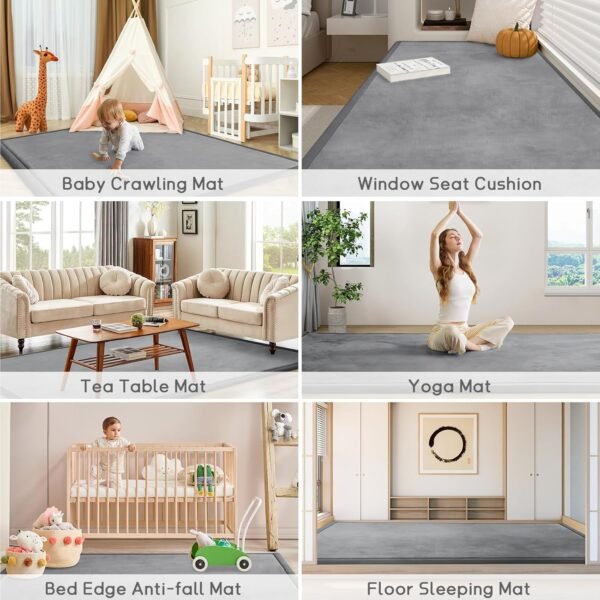 Baby Play Mat 1.2" Thick Memory Foam Nursery Rug Area Rug, 4’11” X 3’28” Yoga Mat Playmat Crawling Mat for Baby,Toddlers, Infants, Kids,Floor Mat Tatami Mat for Living Room with Non-Slip(Grey) - Image 8