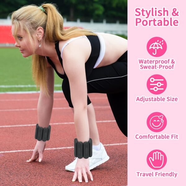 Pilates Wrist ＆ Ankle Weights for Women 1 Pair (1lb/2lb/4lb ) Adjustable Wrist Weights to Increase Training Intensity, Wearable Powerful Arm and Leg Weights for Walking, Yoga Pilates, Dance, Ballet, Gym -BLACK, 2LBS - Image 5