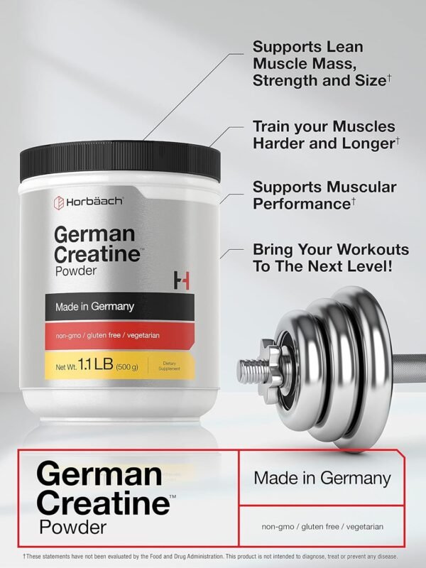 Horbäach German Creatine Powder 500g | Made in Germany with Creapure | Vegetarian, Non-GMO, and Gluten Free Dietary Supplement - Image 4