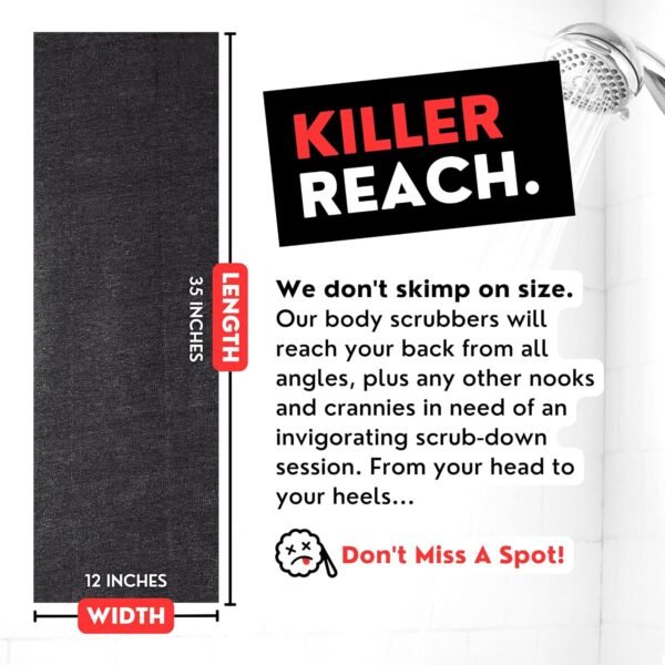 Extra Rough Exfoliating Washcloth - Extreme Body & Back Scrubber for Shower, Extra Long, Hygienic Exfoliator Wash Cloth, Men Or Women, 2 Count Pack, 1 Black & 1 Grey Color, Bye Bye Loofah - Image 5