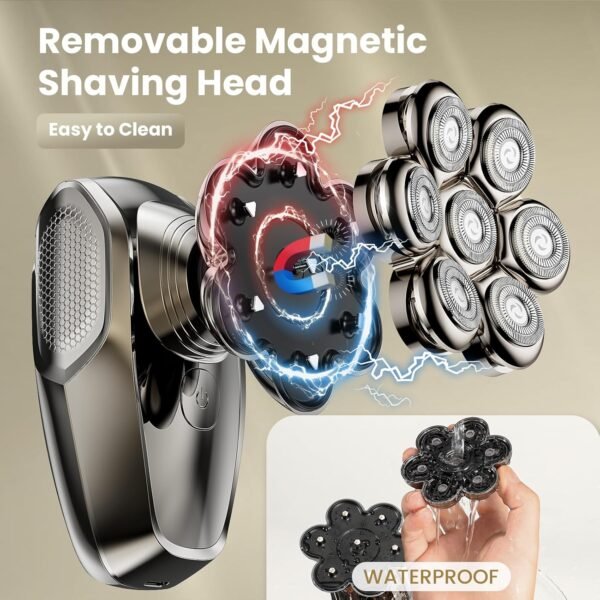 7D Head Shavers for Bald Men, SHPAVVER Detachable Head Shaver LED Display Dry Wet Electric Bald Shaver, IPX7 Waterproof Head Shavers with Type-C Charge - Image 3