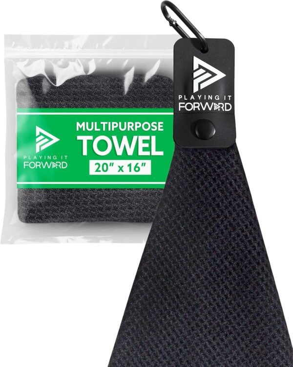 Magnetic Multi Sport Microfiber Towel for Gym, Working Out, Running, Tennis, Hiking, Pickleball, Garage, Baseball, Strong Magnet Hold, Fast Drying, Men & Women Workout Towel, Black - Image 2